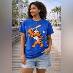 Kellogg’s Tony the Tiger Baseball Graphic Tee Blue Cotton Retro Unisex